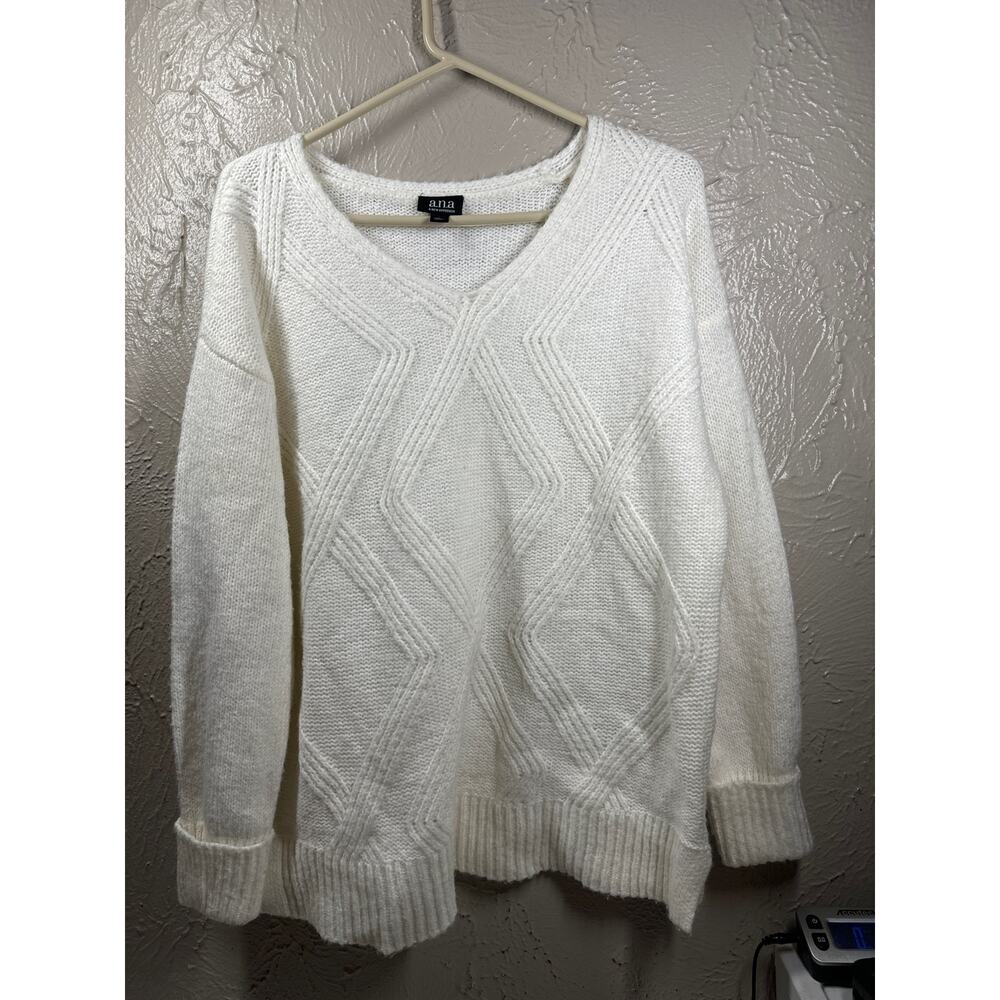 ANA A New Approach Sweater Off White Ivory V Neck Womens Size Large